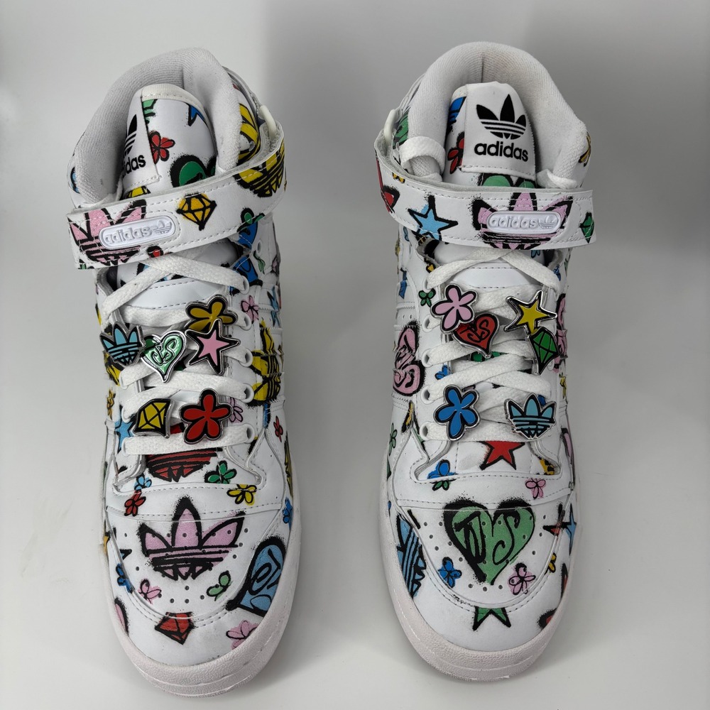 Adidas Mens Forum Hi Jeremy Scott Graffiti 7.5 White Multi High Top Hypebeast - Picture 2 of 7
